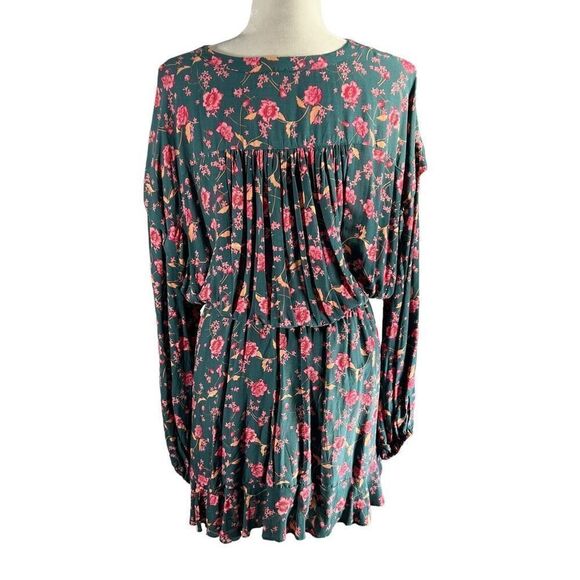 Free People NWT Women's Emerald Combo Button Front Long Sleeve Dress Size Medium - Picture 10 of 10